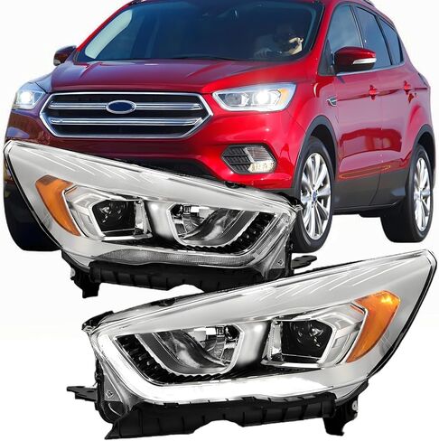 2PCS Headlights Assembly With Bulbs For 2017 2018 2019 Ford Escape(Kuga) S SE SEL Titanium Halogen With LED Daytime running light Replacement Headlamps Black Housing Amber Side in Saudi Arabia