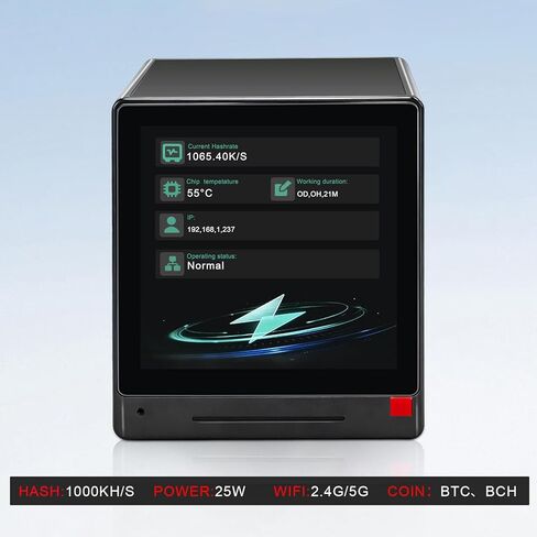 جهاز تعدين بيتكوين سولو 4 في 1 (1000KH/S، 25W، SHA-256)، شريط الأسهم/التشفير، مكبر صوت بلوتوث وشاحن لاسلكي - صغير الحجم وأنيق للدراسة ومنضدة النوم in Kuwait