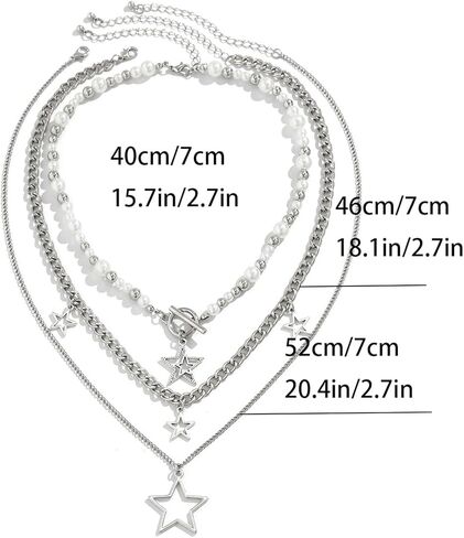 Lakiyoyo Silver Star Netclace Star Y2K قلادة مكتمدة مكتنزة مجوهرات شاطئ الصيف مع سلاسل فضية للنساء in Saudi Arabia