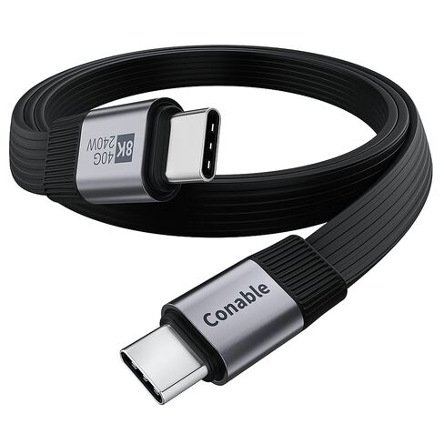 كابل USB 4 لـ Thunderbolt 5/4/3، كابل USB C مسطح 2 قدم، نقل بيانات 40 جيجابت في الثانية، شاشة فيديو 8K@60 هرتز، شحن سريع 240 وات PD، متوافق مع iPhone 16/15 Pro Max، MacBook، iPad، SSD، Dock، eGPU in Kuwait