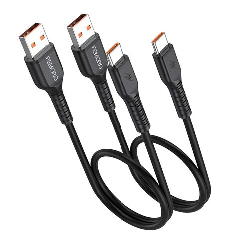 FEMORO USB to USB C Cable 2ft Short 2-Pack, Upgraded Non-Tangle Soft Cord 3.1A Charging & 480Mbps Data Transfer, Type A to C for iPhone 17/16/15 Galaxy S/Z/A/M Series Tablet Car Charger Power Bank in Kuwait