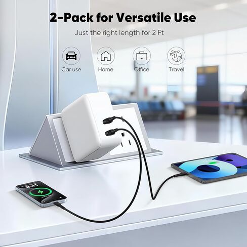 FEMORO USB to USB C Cable 2ft Short 2-Pack, Upgraded Non-Tangle Soft Cord 3.1A Charging & 480Mbps Data Transfer, Type A to C for iPhone 17/16/15 Galaxy S/Z/A/M Series Tablet Car Charger Power Bank in Kuwait