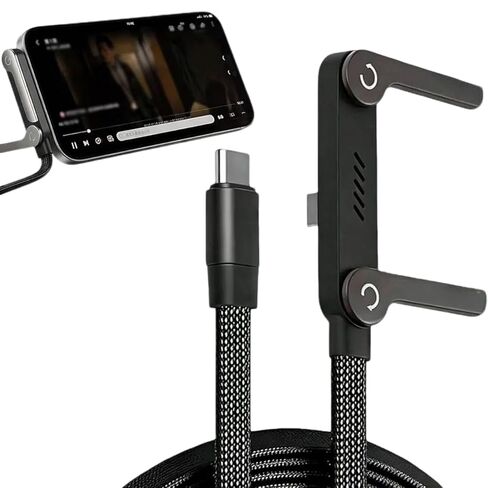 240W Fast Charging USB C to USB C Cable 5FT, Flat Right Angle Cord with Invisible Stand, Compatible with iPhone 17 Series, Samsung Galaxy S25 S24 Ultra and More (Black) in Kuwait