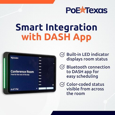 حامل جداري لجهاز iPad من الجيل العاشر من PoE Texas مع مؤشر حالة LED، قاعدة عرض سطحية للكمبيوتر اللوحي من الألومنيوم الأسود في غرفة الاجتماعات مع تطبيق Dash - مزود بمحول AC-USBC وحامل على الحائط in Kuwait