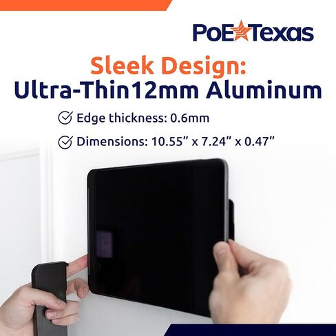 حامل جداري لجهاز iPad من الجيل العاشر من PoE Texas مع مؤشر حالة LED، قاعدة عرض سطحية للكمبيوتر اللوحي من الألومنيوم الأسود في غرفة الاجتماعات مع تطبيق Dash - مزود بمحول AC-USBC وحامل على الحائط in Kuwait