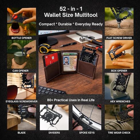 بطاقة Survival Multitool 52 في 1، محفظة متعددة الأدوات بحجم بطاقة الائتمان، أداة EDC، أدوات رائعة للرجال، هدايا التخييم ومعدات التخييم، مفك النظارات والمزيد، هدايا للرجال والأب والزوج in Kuwait