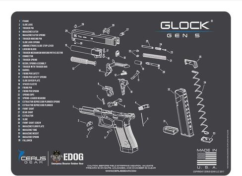 EDOG GEN5 Gun Cleaning Mat - Schematic (Exploded View) Diagram Compatible with Glock Gen5 Series Pistol 3 mm Padded Pad Protect Your Firearm Magazines Bench Surfaces Gun Oil Solvent Resistant in Kuwait