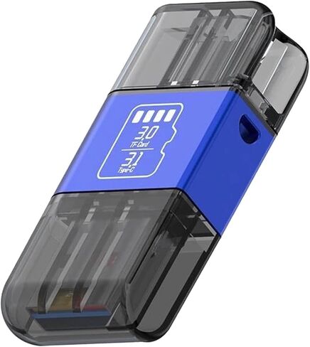 قارئ بطاقات، UYRUREL Type-c/USB 2 في 1، قارئ بطاقات، مناسب لبطاقات TF وMicro SD، عالمي للهواتف المحمولة والأجهزة اللوحية وأجهزة الكمبيوتر، التوصيل والتشغيل، أزرق. in Kuwait