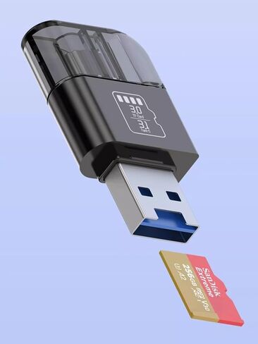 قارئ بطاقات، UYRUREL Type-c/USB 2 في 1، قارئ بطاقات، مناسب لبطاقات TF وMicro SD، عالمي للهواتف المحمولة والأجهزة اللوحية وأجهزة الكمبيوتر، التوصيل والتشغيل، أزرق. in Kuwait