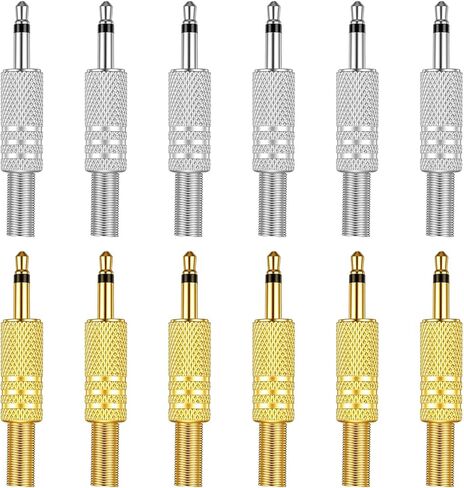 12PCS 3.5mm Jack 1/8" Replacement Repair Jack Quarter Inch to Headphone-Jack, TS Mono Male Plug Adapter 3.5mm Solder Type DIY Audio Cable Connector for Audio Cable Repair in Kuwait