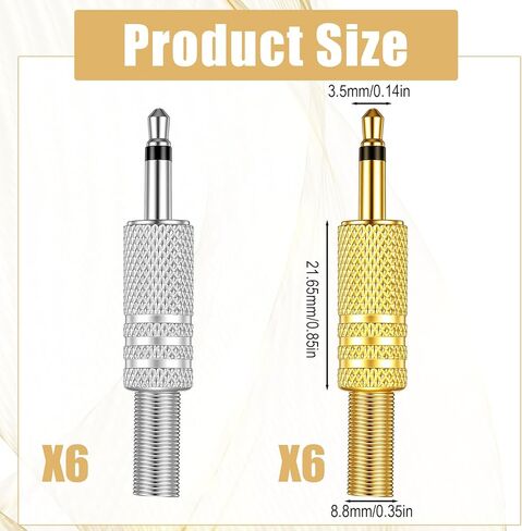 12PCS 3.5mm Jack 1/8" Replacement Repair Jack Quarter Inch to Headphone-Jack, TS Mono Male Plug Adapter 3.5mm Solder Type DIY Audio Cable Connector for Audio Cable Repair in Kuwait