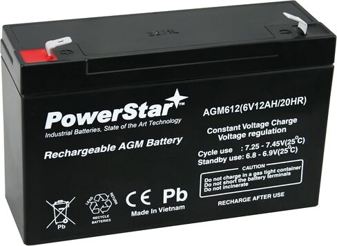 بطارية بديلة PowerStar 6V 12AH متوافقة مع باناسونيك LC-R0612P1، LC in Kuwait