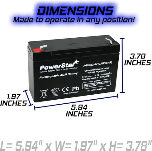 بطارية بديلة PowerStar 6V 12AH متوافقة مع باناسونيك LC-R0612P1، LC in Kuwait