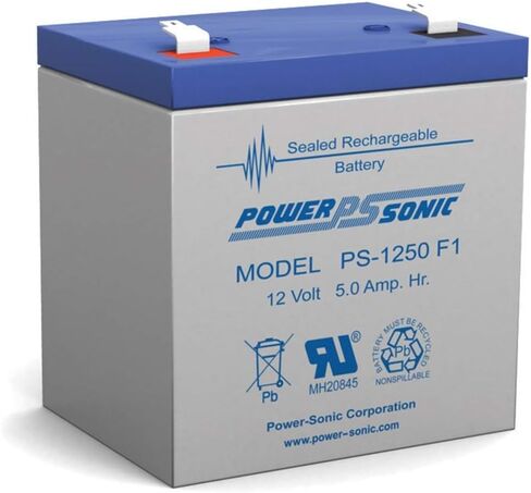 Power Sonic PS-1250 Rechargeable Sealed Lead Acid Battery 12V 5AH for General Purpose, Medical, Emergency Lighting, Fire and Security with F1 Terminals in Kuwait