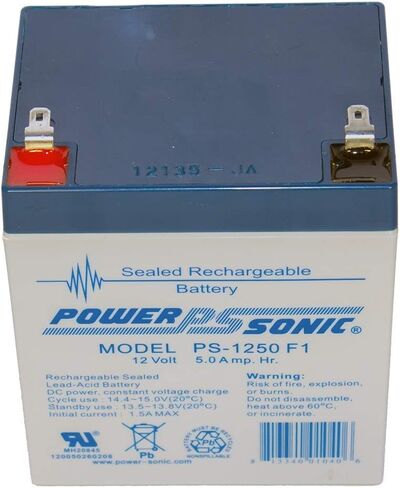 Power Sonic PS-1250 Rechargeable Sealed Lead Acid Battery 12V 5AH for General Purpose, Medical, Emergency Lighting, Fire and Security with F1 Terminals in Kuwait