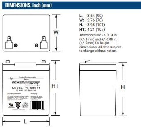 Power Sonic PS-1250 Rechargeable Sealed Lead Acid Battery 12V 5AH for General Purpose, Medical, Emergency Lighting, Fire and Security with F1 Terminals in Kuwait