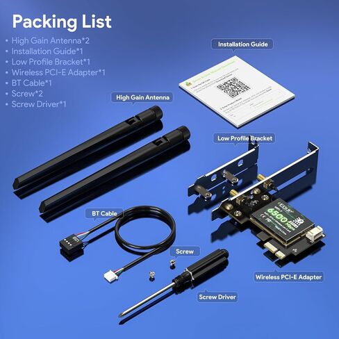 بطاقة WiFi 7 PCIe BE6500 للكمبيوتر المكتبي، MT7925 ثلاثي الموجات 6 جيجا هرتز/5 جيجا هرتز/2.4 جيجا هرتز، بلوتوث 5.4، 802.11be 6.5 جيجابت في الثانية محول لاسلكي، لـ Intel/AMD Windows 11 وLinux 6.7+، وليس CNVi in Kuwait