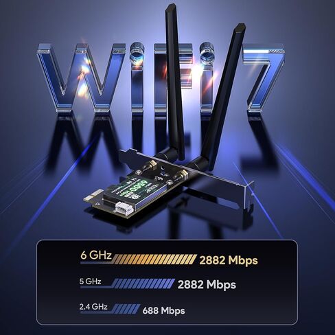 بطاقة WiFi 7 PCIe BE6500 للكمبيوتر المكتبي، MT7925 ثلاثي الموجات 6 جيجا هرتز/5 جيجا هرتز/2.4 جيجا هرتز، بلوتوث 5.4، 802.11be 6.5 جيجابت في الثانية محول لاسلكي، لـ Intel/AMD Windows 11 وLinux 6.7+، وليس CNVi in Kuwait
