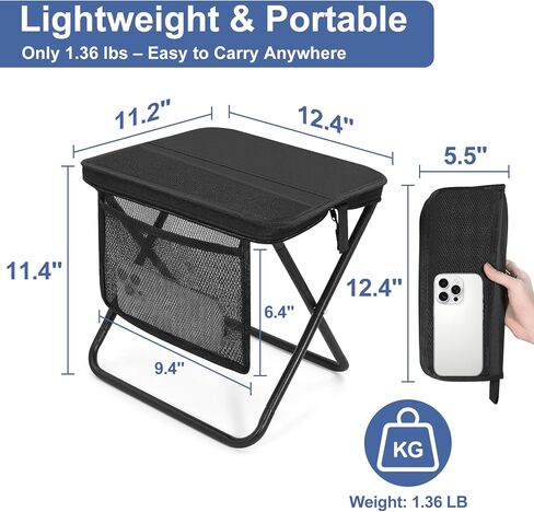 Portable Folding Camp Stool with Side Pocket, Lightweight Foldable Camping Stool for Adults, Backpacking Travel Fishing Stool Mini Chair, Compact Folding Seat with Storage Bag in Kuwait