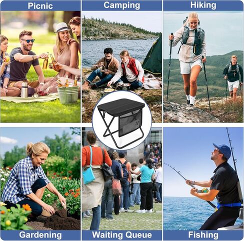 Portable Folding Camp Stool with Side Pocket, Lightweight Foldable Camping Stool for Adults, Backpacking Travel Fishing Stool Mini Chair, Compact Folding Seat with Storage Bag in Kuwait