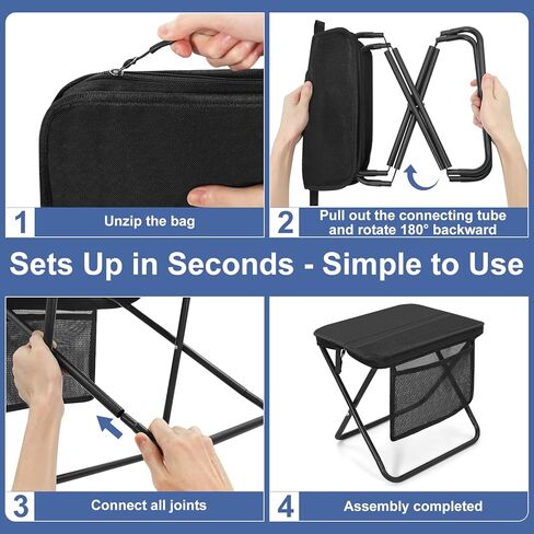 Portable Folding Camp Stool with Side Pocket, Lightweight Foldable Camping Stool for Adults, Backpacking Travel Fishing Stool Mini Chair, Compact Folding Seat with Storage Bag in Kuwait