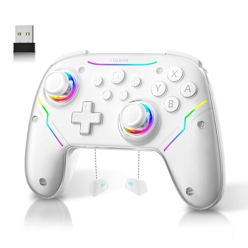 EJGAME Wireless Controller Compatible with Switch/Switch 2/Windows PC/Steam Deck/Android, Switch Pro Controller with Hall Effect Joysticks and Triggers,with USB Bluetooth Adapter for PC (White) in Kuwait