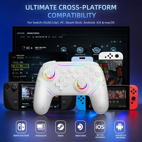 EJGAME Wireless Controller Compatible with Switch/Switch 2/Windows PC/Steam Deck/Android, Switch Pro Controller with Hall Effect Joysticks and Triggers,with USB Bluetooth Adapter for PC (White) in Kuwait