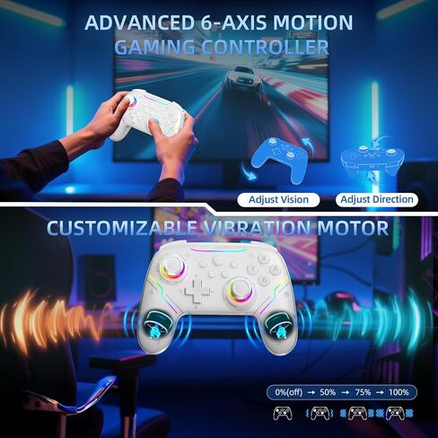 EJGAME Wireless Controller Compatible with Switch/Switch 2/Windows PC/Steam Deck/Android, Switch Pro Controller with Hall Effect Joysticks and Triggers,with USB Bluetooth Adapter for PC (White) in Kuwait