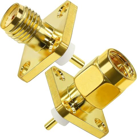 SMA Panel Mount Connector TUOLNK SMA Male Plug 4-Hole Flange Chassis Solder Coax Adapter SMA Female Jack Mounting Panel Post Straight Insulator PCB Coaxial Converter 2 Pack in Kuwait