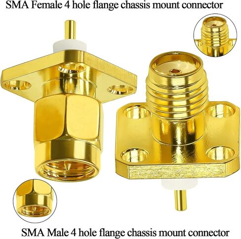SMA Panel Mount Connector TUOLNK SMA Male Plug 4-Hole Flange Chassis Solder Coax Adapter SMA Female Jack Mounting Panel Post Straight Insulator PCB Coaxial Converter 2 Pack in Kuwait