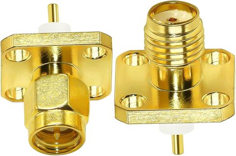 SMA Panel Mount Connector TUOLNK SMA Male Plug 4-Hole Flange Chassis Solder Coax Adapter SMA Female Jack Mounting Panel Post Straight Insulator PCB Coaxial Converter 2 Pack in Kuwait