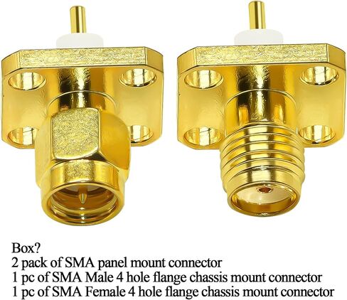 SMA Panel Mount Connector TUOLNK SMA Male Plug 4-Hole Flange Chassis Solder Coax Adapter SMA Female Jack Mounting Panel Post Straight Insulator PCB Coaxial Converter 2 Pack in Kuwait