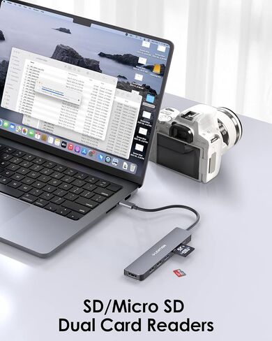 محول محور USB-C، مخرج HDMI 4K، منافذ USB 3.0 ومنفذ USB 2.0 مزدوج، قارئ SD/TF، ​​شحن PD بقوة 100 وات، تصميم مضغوط، رمادي داكن in Kuwait