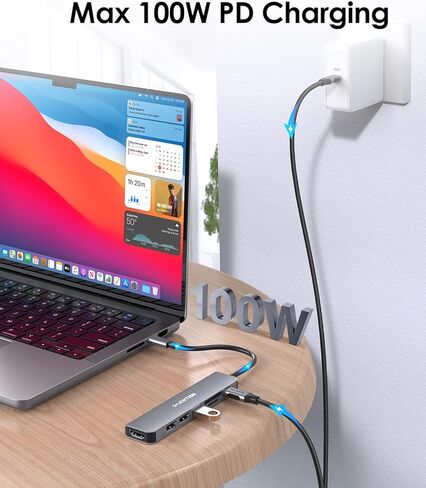 محول محور USB-C، مخرج HDMI 4K، منافذ USB 3.0 ومنفذ USB 2.0 مزدوج، قارئ SD/TF، ​​شحن PD بقوة 100 وات، تصميم مضغوط، رمادي داكن in Kuwait