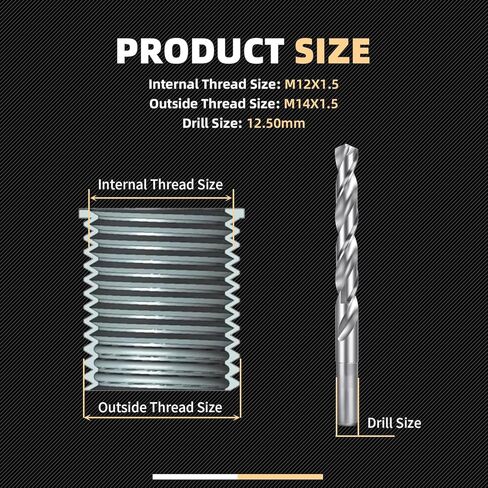 طقم إصلاح الخيوط M12X1.5X9.2MM مع مثقاب HSS، صنبور، فتحة مضادة، سائق التثبيت، متري، 10 قطع إدراج من الفولاذ المقاوم للصدأ M12X1.5X9.2MM in Kuwait