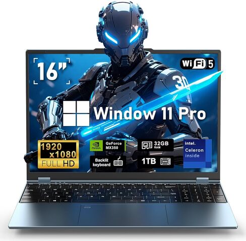 كمبيوتر محمول للألعاب NAIKLULU، كمبيوتر محمول Window 11 Pro، كمبيوتر محمول 15.6 بوصة، ذاكرة وصول عشوائي 16 جيجابايت، 1 تيرابايت SSD PC 2026، رسومات MX330، معالج N95 4C/4T (يصل إلى 3.4 جيجا هرتز)، لوحة مفاتيح بإضاءة خلفية، شاشة FHD 1920 * 1200، WiFi 5، BT4 in Kuwait