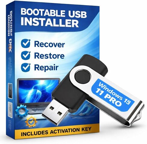 Bootable USB A Installer for Compatible with Windows 11 Pro, Activation Key Included – Recover, Restore, Repair Boot Disc for Desktop & Laptop in Kuwait