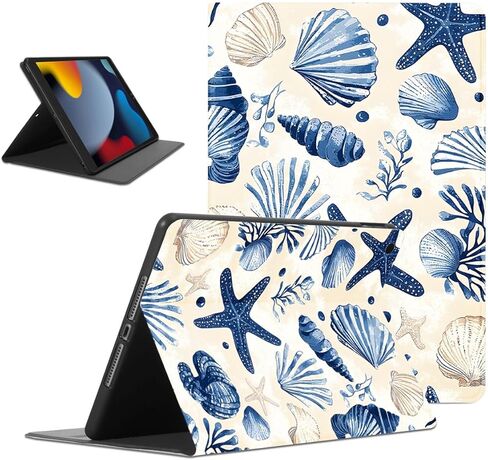 Aesthetic Summer Beach Tablet Case for iPad 9th/8th/7th Gen Case 2021/2020/2019 10.2 Inch,Cute Blue Shell for Women Men Teens Protective Cover Flip PU Leather Stand Funda in Kuwait