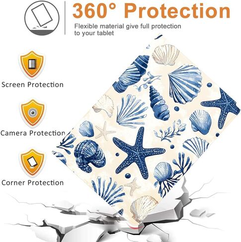 Aesthetic Summer Beach Tablet Case for iPad 9th/8th/7th Gen Case 2021/2020/2019 10.2 Inch,Cute Blue Shell for Women Men Teens Protective Cover Flip PU Leather Stand Funda in Kuwait