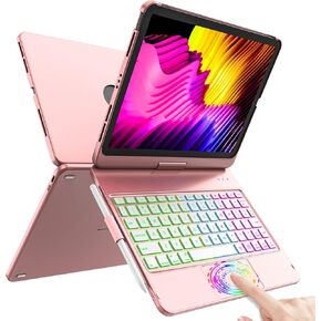 حافظة لوحة مفاتيح HOTLIFE لجهاز iPad Air 11 بوصة (M3 2025 / M2 2024) وiPad Pro 11 بوصة (الجيل الأول/الثاني/الثالث/الجيل الرابع) - لوحة تتبع تعمل باللمس - إضاءة خلفية - حماية 360 درجة مع حامل قلم رصاص لجهاز iPad Air 10.9 (ذهبي وردي) in Kuwait