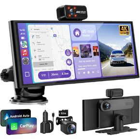 CarPlay Screen for Car Tablet Android Auto Smart Screen for Car, 4K Dash Cam Portable Car Play with 3 Channel Camera,10.26" Wireless Display with FM Radio Stereo Bluetooth 5.2, 32GB TF Card Black in Saudi Arabia