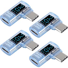 4 قطع محول USB C بزاوية 90 درجة مع شاشة رقمية، موصل USB4.0 Type-C ذكر إلى أنثى بقدرة 140 وات، 40 جيجابت في الثانية، 8K@60 هرتز، دعم الجهد الكهربي والتيار والطاقة شاشة LED ذكية زرقاء in Kuwait