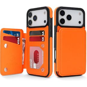 حافظة GUERNICA لهاتف iPhone 17 Pro (6.3 بوصة) مع حامل بطاقة، حماية جلدية تمنع RFID، حافظة هاتف مضادة للصدمات للنساء والرجال لهاتف Apple 17 Pro، برتقالي in Kuwait