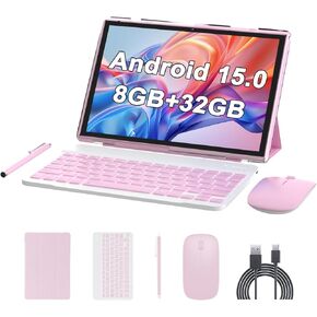 تابلت 10 بوصة يعمل بنظام Android 15 مع قلم لوحة مفاتيح، وذاكرة وصول عشوائي 8 جيجابايت 2 في 1، يتضمن ماوس وحافظة واقية، وبطارية 6000 مللي أمبير في الساعة، وواي فاي 6، وكاميرا مزدوجة، وذاكرة وصول عشوائي 32 جيجابايت، ومجموعة كمبيوتر لوحي - أجهزة لوحية مع حاف in Kuwait