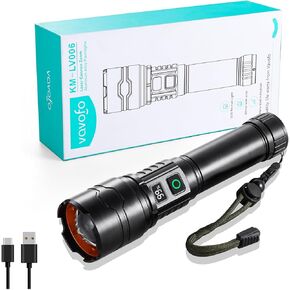VAVOFO مصباح يدوي LED قابل لإعادة الشحن لومن عالي، 5 أوضاع مصباح يدوي تكتيكي مع ضوء ساطع قابل للتكبير، مصباح يدوي USB C للتخييم والمشي لمسافات طويلة في حالات الطوارئ in Kuwait