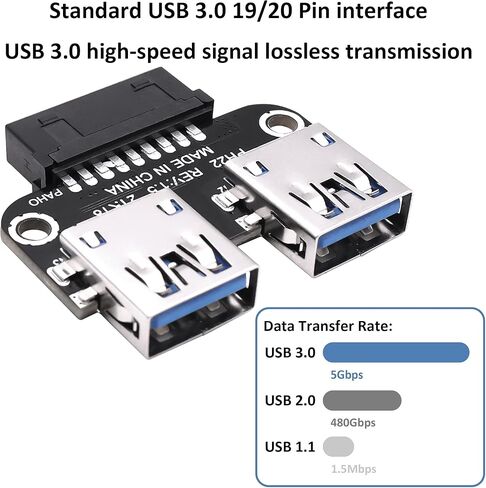 USB 3.0 Front Panel Header Splitter Motherboard 19/20 Pin Male to Dual USB 3.0 A Female Header Adapter Converter Connector for Mainboard Port Expansion -2pcs in Kuwait