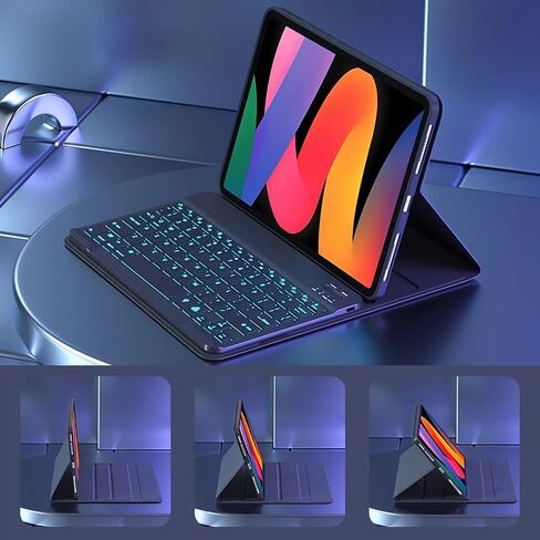 حافظة لوحة مفاتيح لجهاز Lenovo Tab Pro 12.7 (2025) TB373FU / P12 Pro 12.7 TB371FC (2023)، 7 ألوان خلفية، لوحة تتبع ذكية، لوحة مفاتيح لاسلكية مغناطيسية قابلة للفصل، أسود 1 in Kuwait
