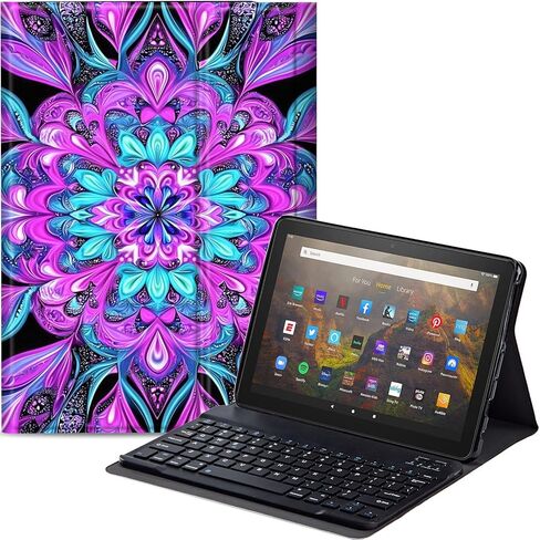 حافظة لوحة مفاتيح لجهاز Amazon Fire HD 8/8 Plus الجديد كليًا (الجيل الثاني عشر/الجيل العاشر، إصدار 2024/2022/2020)، غطاء حامل من جلد البولي يوريثان مع لوحة مفاتيح بلوتوث قابلة للفصل، نمط قلب in Kuwait