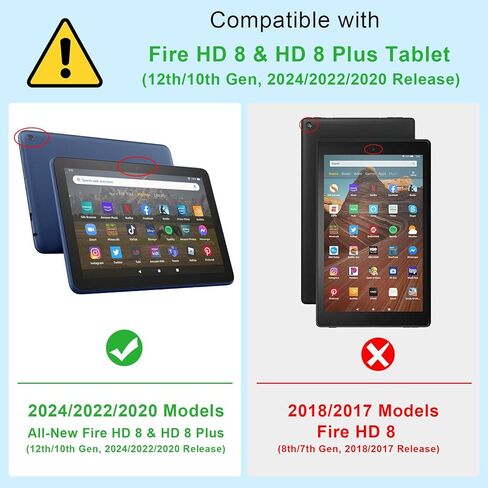 حافظة لوحة مفاتيح لجهاز Amazon Fire HD 8/8 Plus الجديد كليًا (الجيل الثاني عشر/الجيل العاشر، إصدار 2024/2022/2020)، غطاء حامل من جلد البولي يوريثان مع لوحة مفاتيح بلوتوث قابلة للفصل، نمط قلب in Kuwait