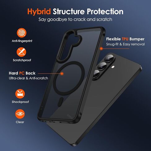 ivoler 3-in-1 Magnetic Case for Samsung Galaxy S26 5G 6.3'' with 2 Pack Screen Protector, [MagSafe Compatible] [Military Grade Drop Protection] Slim Translucent Shockproof Phone Cover- Black in Kuwait